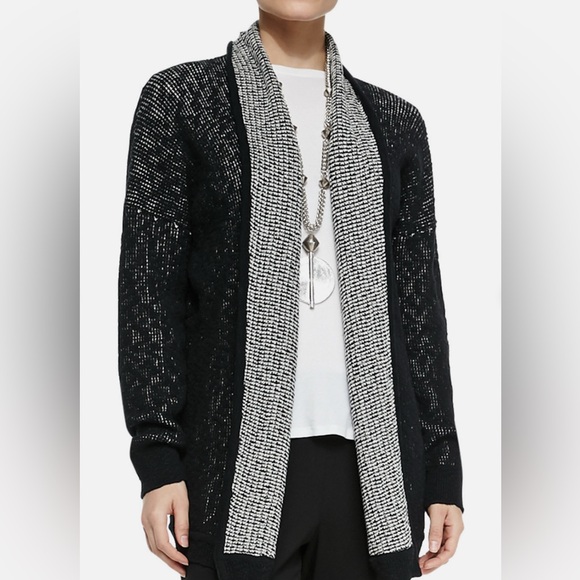 Eileen Fisher Sweaters - Eileen Fisher Black White Open Front Cardigan M